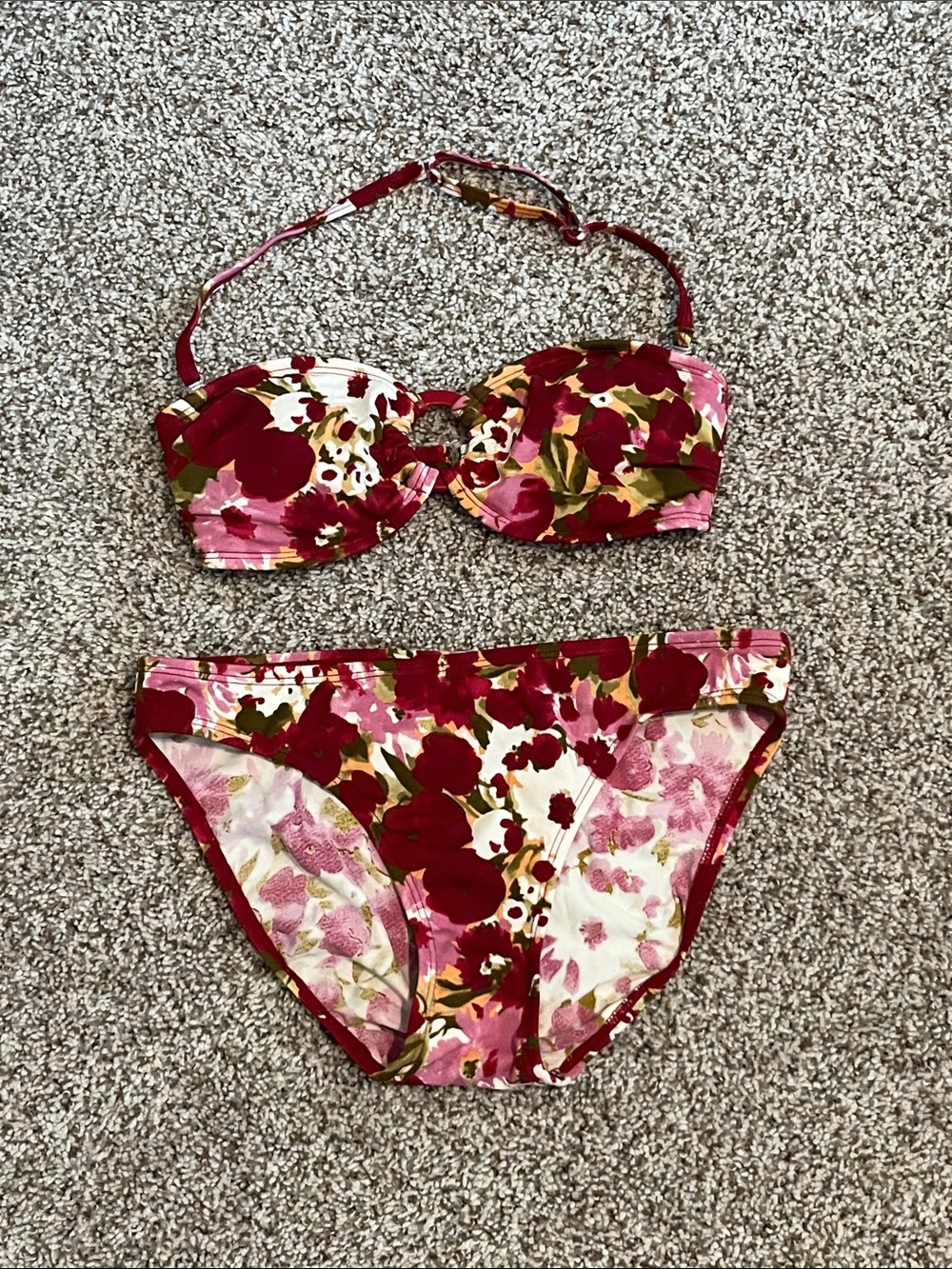 Floral Red Pink Bandeau Bikini Set